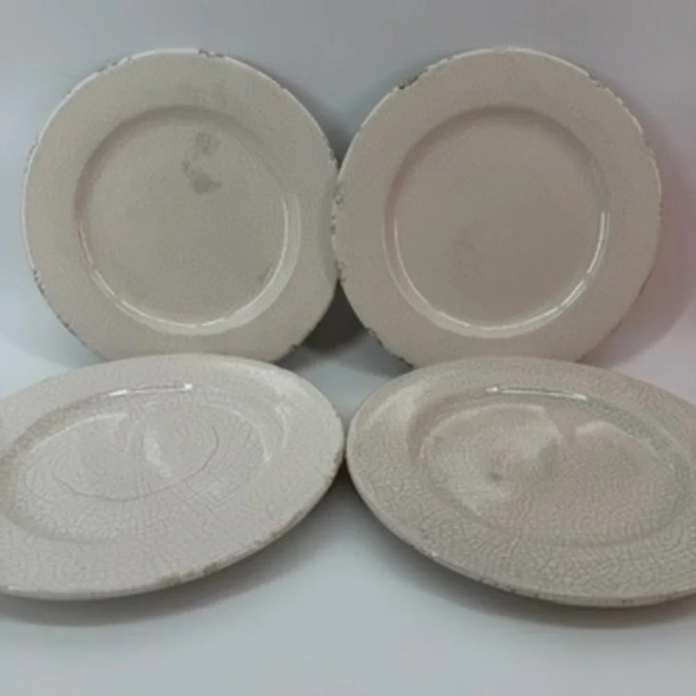 4 Williams Sonoma Crackle Glaze‎ Salad Plates Cream Made in Italy Rustic 9